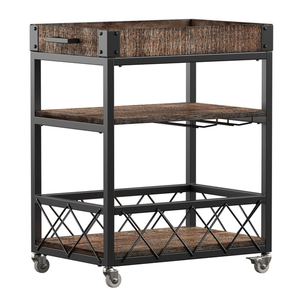 Homelegance By Top-Line Rafferty Rustic Serving Cart Black Wood