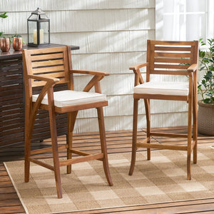 English Elm Christopher Knight Home® - HERMOSA Acacia 30" Outdoor Bar Stool Set of 2 with Weather-Resistant Cushions and Ladder-Back Design Brown 59244.00MP2