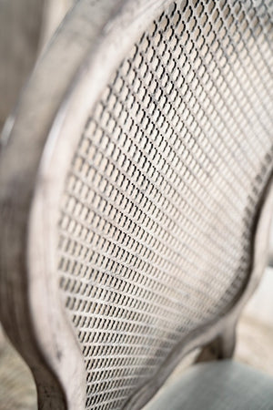 Hooker Furniture Boheme Gaston Side Chair — Mercantile White Distressed Finish, Perforated Metal Grille Back, Linen Seat 5750-75411-LTWD