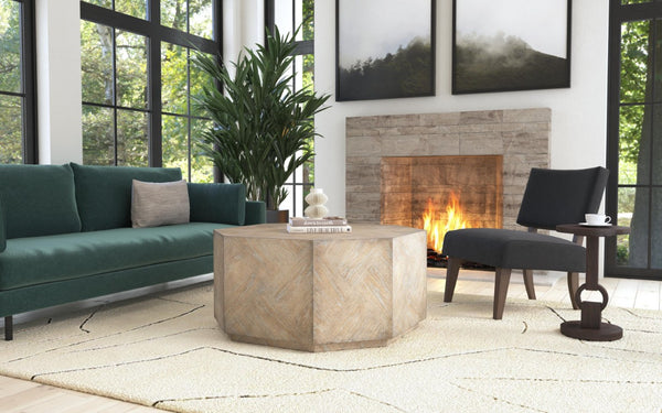 Hooker Furniture Commerce Rustic Industrial Round Side Table In Solid Mindi Wood, Keyhole-Motif Base, Compact 20.5" H 7228-50003-99