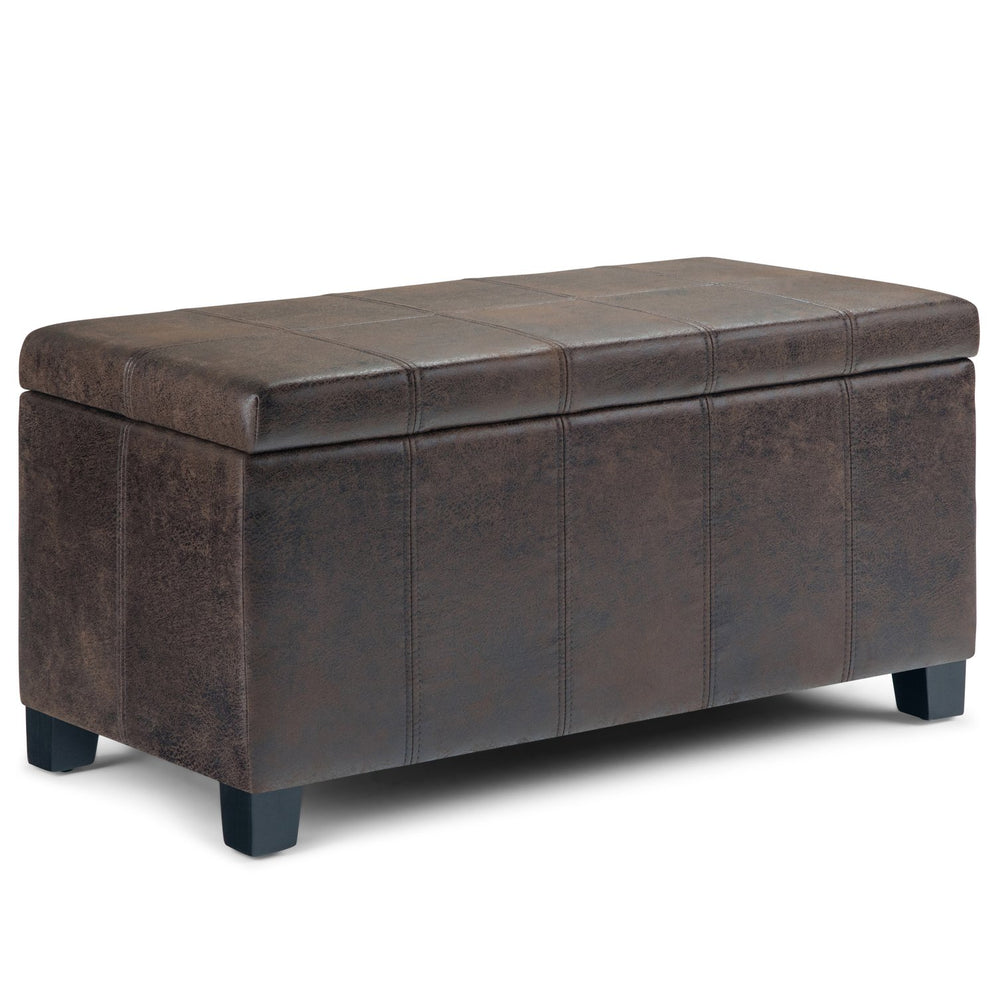 English Elm Dover Distressed Brown Storage Ottoman Bench – Stylish Vegan Leather, Child-Safe Hinge & Hidden Space B136P159038