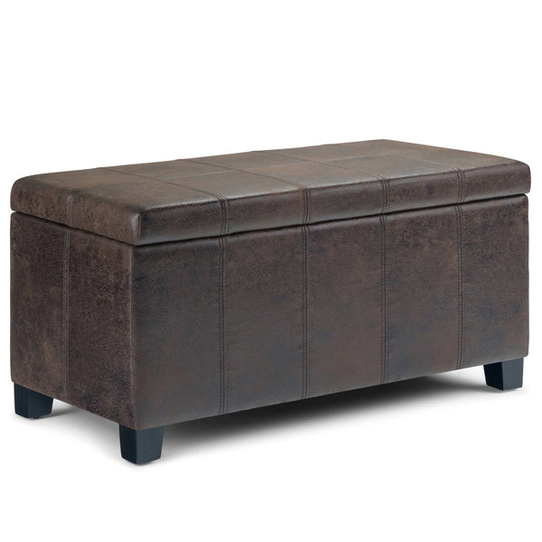 English Elm Dover Distressed Brown Storage Ottoman Bench – Stylish Vegan Leather, Child-Safe Hinge & Hidden Space B136P159038