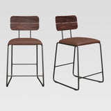 Urban Counter Stool w/ Wood Back and Upholstered Seat - Set of 2 Brown ROLD7DBR Walker Edison