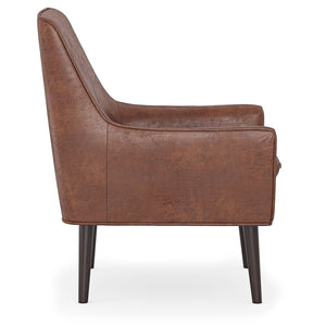 English Elm Robson Distressed Saddle Brown Accent Chair - Vegan Faux Leather, Solid Wood Legs, Contemporary Comfort B136P159555