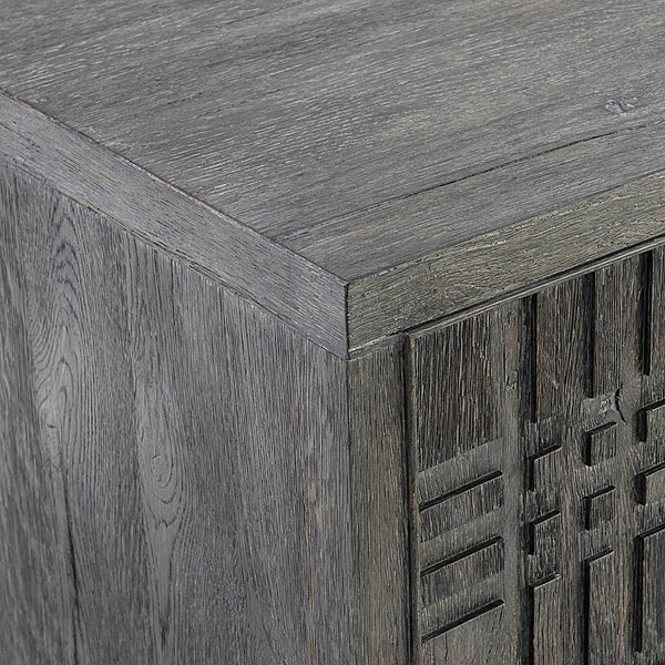 Bernhardt Bernhardt Tribeca Buffet With Geometric Raised Doors, Dark Tadon Oak & Textured Steel Base, 64.5" 333134