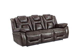 English Elm Steve Silver - Oportuna Dual Power Sofa with Drop-Down Table, Dark Brown Leatherette, Racing-Inspired Comfort and Style B081P157403