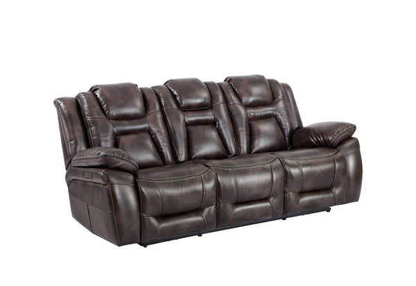 English Elm Steve Silver - Oportuna Dual Power Sofa with Drop-Down Table, Dark Brown Leatherette, Racing-Inspired Comfort and Style B081P157403