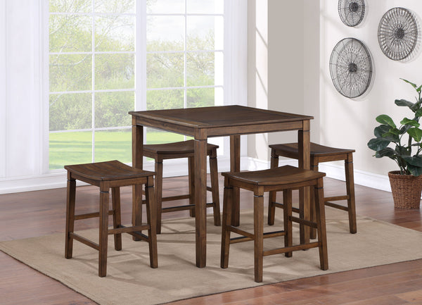 English Elm Steve Silver - Compact Farmhouse 5-Pack Counter Dining Set Chestnut – Plank-Effect Top, Shaped Stools, Space-Saving Design, Durable Ash Veneer Finish B081111834