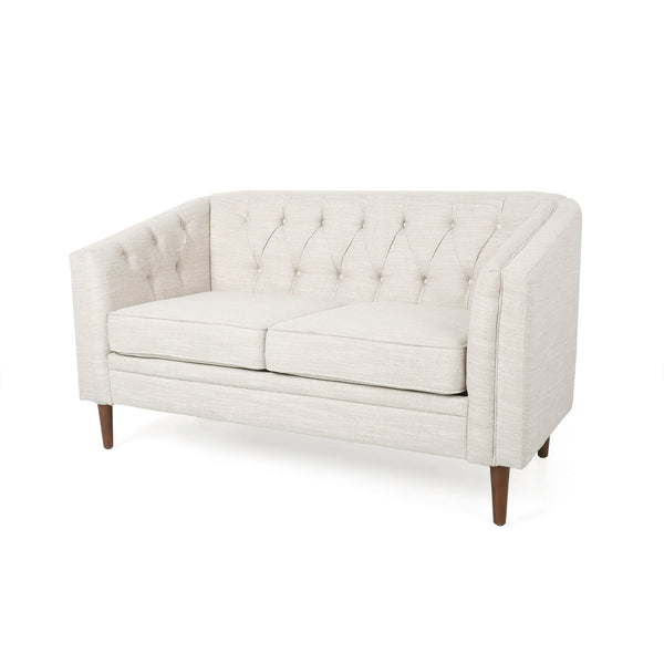English Elm Christopher Knight Home® - LOVESEAT Diamond-Tufted PU Upholstery with Button Stitching, Tapered Birch Legs, Contemporary Chic Beige 72248.00FBGE