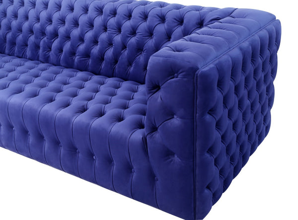 Pasargad Home Vicenza Collection Velvet Tufted Sofa - Bold Comfort With Timeless Transitional Style Blue Velvet Sofa-310-3n