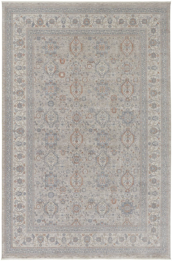 Feizy Rugs Marquette Elegant Power-loomed Rug With Traditional Persian Motifs - Stain Resistant And Durable Taupe,Silver,Blue Polyester,Acrylic Mrq3761fgrymltf06