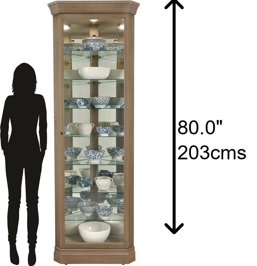 Hekman Furniture 680643 Delia Iii Curio Cabinet - Lighted Corner Display With Adjustable Glass Shelves & Aged Gray Finish Aged Grey Delia Iii Corner Curio Cabinet 680643
