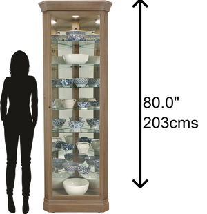 Hekman Furniture 680643 Delia Iii Curio Cabinet - Lighted Corner Display With Adjustable Glass Shelves & Aged Gray Finish Aged Grey Delia Iii Corner Curio Cabinet 680643