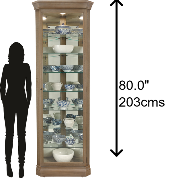 Hekman Furniture 680643 Delia Iii Curio Cabinet - Lighted Corner Display With Adjustable Glass Shelves & Aged Gray Finish Aged Grey Delia Iii Corner Curio Cabinet 680643