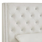 Homelegance By Top-Line Vaughn Faux Leather Crystal Tufted Bed Ivory White Faux Leather
