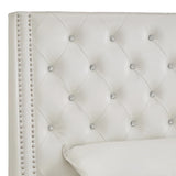 Homelegance By Top-Line Vaughn Faux Leather Crystal Tufted Headboard Ivory White Faux Leather