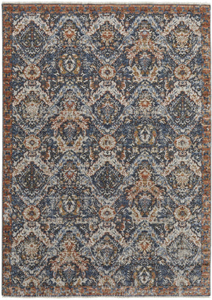 Feizy Rugs Kaia Luxurious Low Pile Floral Area Rug - Soft, Durable, And Fade-resistant For High-traffic Spaces Blue,Orange,Ivory Polypropylene,Viscose,Polyester Kai39hrfnvyblub00