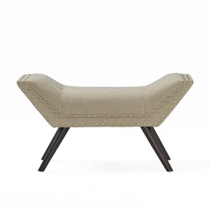 English Elm Christopher Knight Home® - Modern Button Tufted Sitting Bench with Nailhead Trim and Birch Wood Legs — Upholstered Accent Ottoman for Entryway or Living Room Seating Beige 54753.00ALM