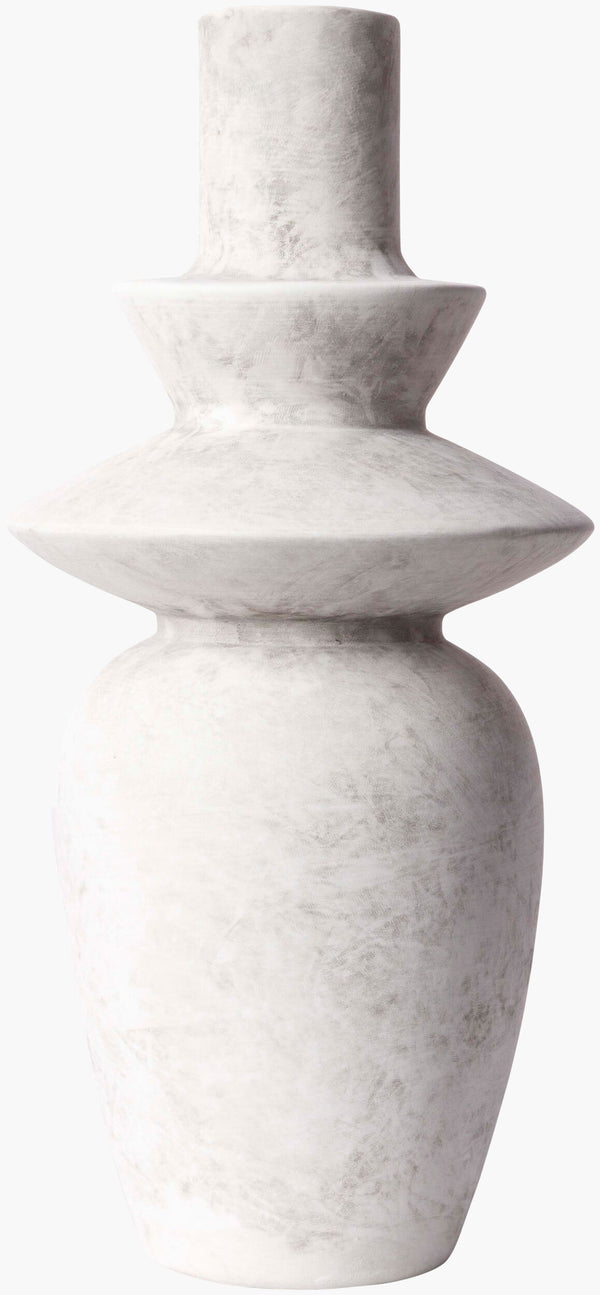 Surya Yagya Decorative Accent Vase - Modern Ceramic Home Decor With Unique Geometric Design, 14"H X 6"W White Ceramic Yag-003
