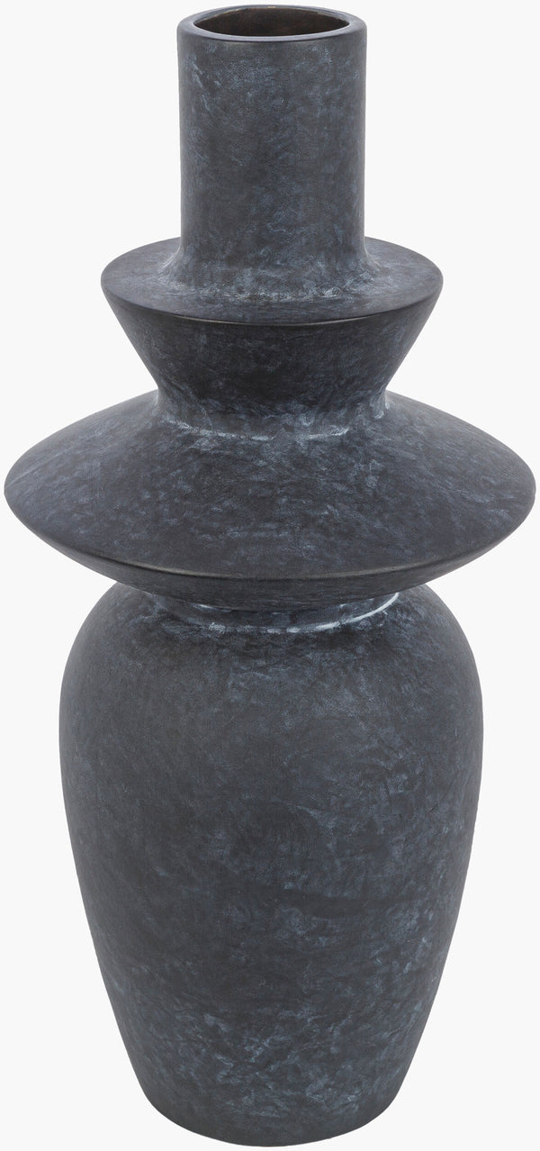 Surya Yagya Decorative Accent Vase - Modern Ceramic Home Decor With Unique Geometric Design, 14"H X 6"W Black Ceramic Yag-004