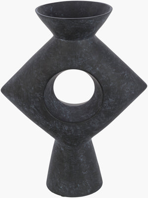 Surya Yagya Decorative Accent Vase - Modern Ceramic Home Decor With Unique Geometric Design, 14"H X 6"W Black Ceramic Yag-008