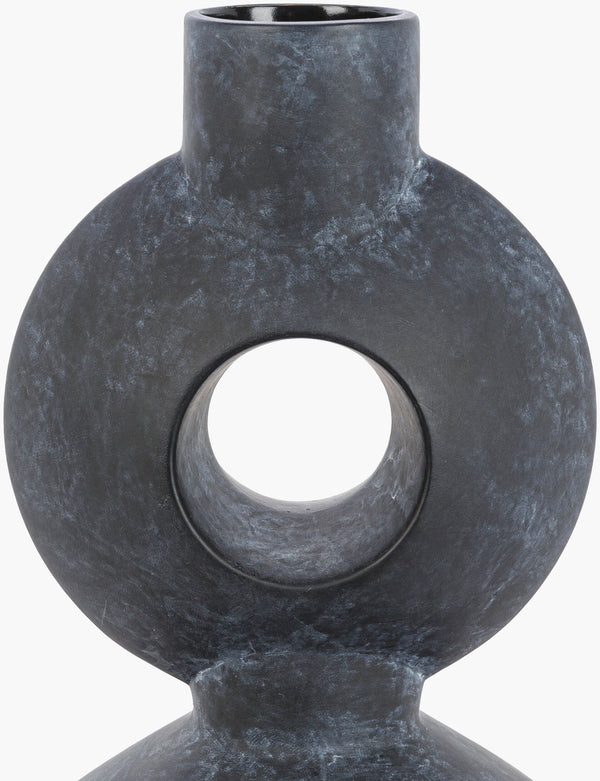 Surya Yagya Decorative Accent Vase - Modern Ceramic Home Decor With Unique Geometric Design, 14"H X 6"W Black Ceramic Yag-006