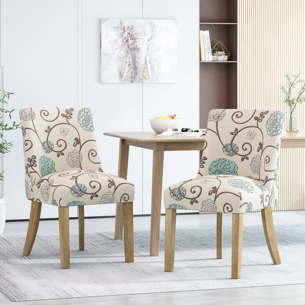 English Elm Fabric Dining Chairs with Nailhead Trim Plush Seat Rubberwood Legs Set of 2 72610.00WHTBLU