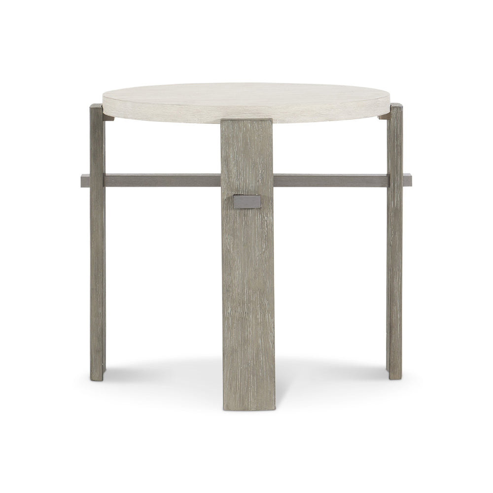 Bernhardt Bernhardt Round Side Table With Wire‑Brushed Acacia Top, Linen/Shale Finish & Stainless Accents 306125
