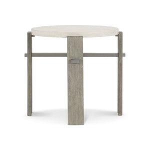 Bernhardt Bernhardt Round Side Table With Wire‑Brushed Acacia Top, Linen/Shale Finish & Stainless Accents 306125