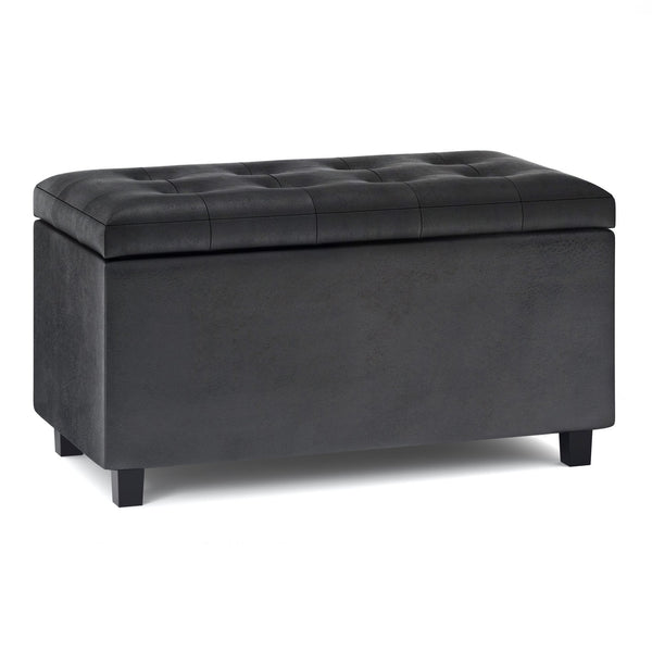 English Elm Cosmopolitan Storage Ottoman - Distressed Black Faux Leather With Hidden Storage & Tufted Top B136P159768