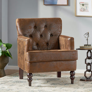 English Elm Christopher Knight Home® - HARRISON Tufted Club Chair with Diamond-Stitched Back, Nailhead Trim and Turned Birch Legs for Comfort and Style Brown 53444.00MF