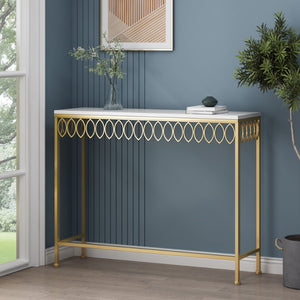 Christopher Knight Home® - Noble House - Breu Modern Glam Console Table with Petal Accents, Gold and White