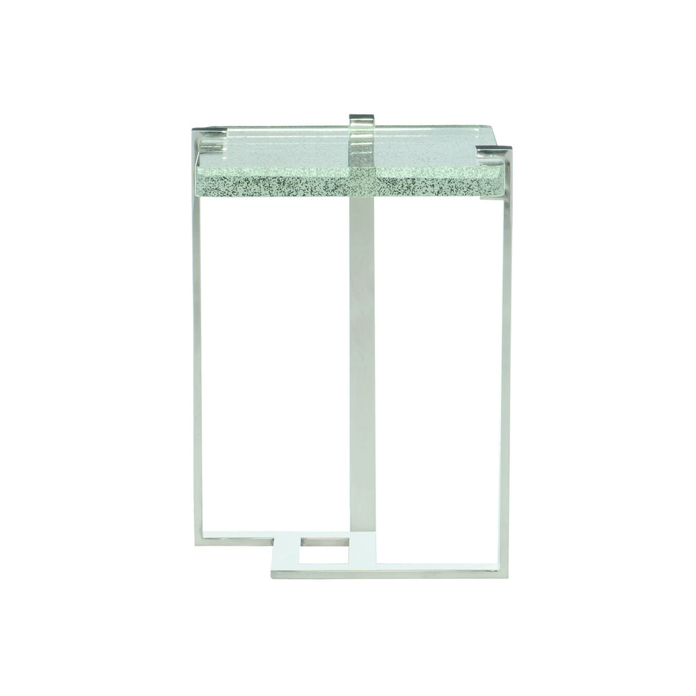 Bernhardt Bernhardt Asymmetrical Mott End Table With Bubble Glass Top & Polished Stainless Steel Base, 23" 372123