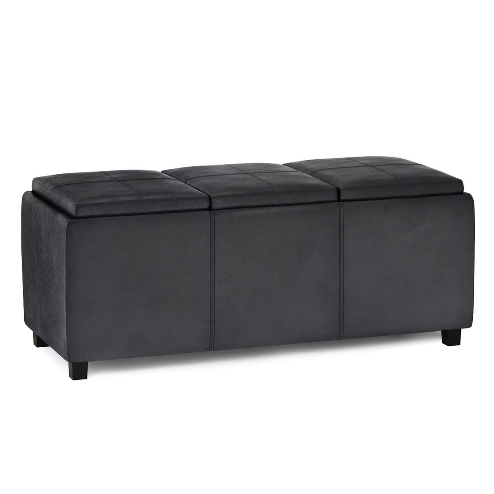 English Elm Avalon Storage Ottoman - Stylish Distressed Black Faux Leather With Hidden Storage & Trays B136P158252