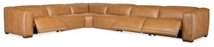 Hooker Furniture Fresco Modular 5-Seat Sectional In Warm Caramel Semi-Aniline Leather With Power Recline & Headrests 134.50 L x 171.25W x 30.50H SS404-6PC3-080