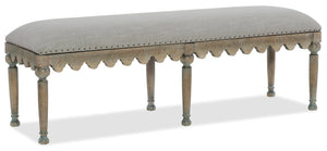 Hooker Furniture Boheme Vintage Madera Bed Bench With Antwerp Linen Seat, Scalloped Apron & Bronze Nailhead Trim, Antique Finish 5750-90019-MWD