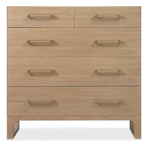 Hooker Furniture Banyon Five Drawer Dresser In Desert Oak With Cedar-Lined Bottom, Jewelry Tray & Brushed Brass Pulls 6081-90001-82