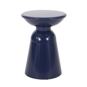 English Elm Outdoor Powder-coated Iron Pedestal Side Table for Patio and Lounge Spaces Navy Blue 73615.00NBLU