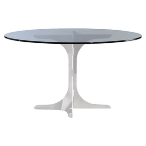 Bernhardt Bernhardt Nova Round Glass Dining Table With Polished Stainless Steel Geometric Base, Seats 4–6, Durable Finish K1867
