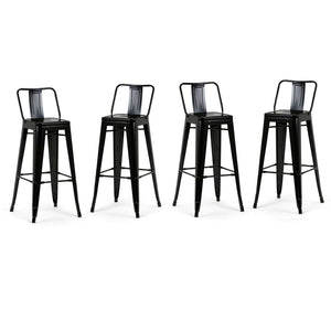 English Elm Rayne 30" Industrial Metal Bar Stool Set Of 4 - Ergonomic Back, Durable Black Finish For Home & Bar B136P159500-GIGA
