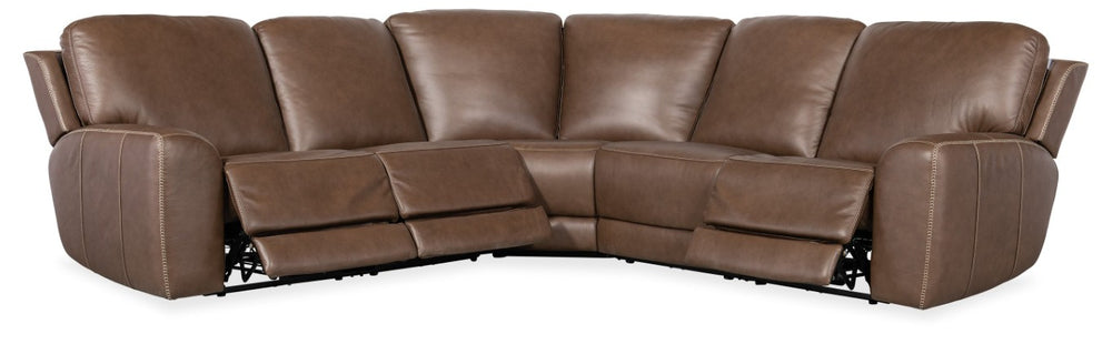 Hooker Furniture Torres Semi-Aniline Leather 5-Piece Sectional With Power Recline, Headrests & Usb In Mocha SS640-5PC3-088