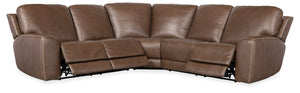 Hooker Furniture Torres Semi-Aniline Leather 5-Piece Sectional With Power Recline, Headrests & Usb In Mocha SS640-5PC3-088