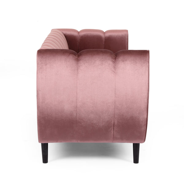 English Elm Miranda Channel Stitch Velvet Sofa Glam Living Room Seating with Tapered Birch Legs Blush 68604.00ABLSH_68604.00BBLSH