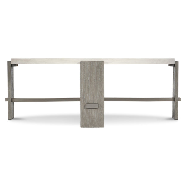 Bernhardt Bernhardt Foundations Cocktail Table With Two-Tone Cerused Acacia, Brushed Steel Accents, Soft-Close Drawers And Rustic Modern Flair Linen 49"W x 49"D x 17"H 306015
