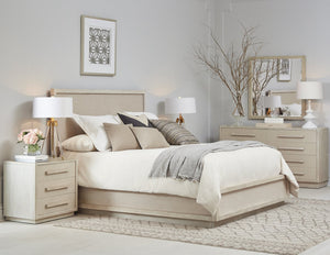 A.R.T. Furniture Cotiere Contemporary Panel Bed With Upholstered Linen-blend Fabric And Sturdy Parawood Frame Beige Material, Parawood Solids,Mixed Split Cathedral And Quarter White Oak Veneers,Fabric 299126-2349