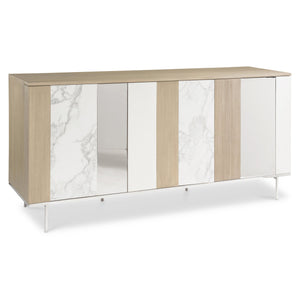 Bernhardt Bernhardt Modulum Buffet With Geometric Veneer Panels, Faux Marble, Stainless Base & Soft‑Close Drawer 315132