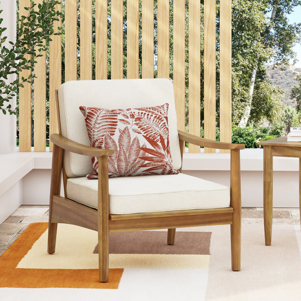 English Elm Christopher Knight Home® - Club Chairs Laurent Teak Finish Acacia Outdoor Chair, 500lb Capacity, Weather-Resistant Slat Design, Thick Cushion 68624.00BGE
