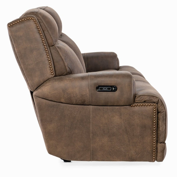 Hooker Furniture Wheeler Sofa With Zero-Gravity Power Recline, Adjustable Headrests, Aniline Leather, Usb Charging Brown SS762-PHZ3-085