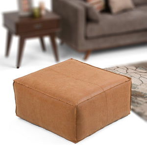 English Elm Brody - Versatile Large Square Pouf Coffee Table In Distressed Brown Vegan Leather For Any Space B136P159348