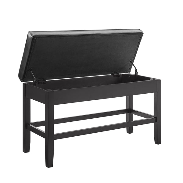 English Elm Steve Silver - Carrara Upholstered Storage Counter Bench in Black Faux Leather with Lift-Top Seat for 3 Adults B081P157436